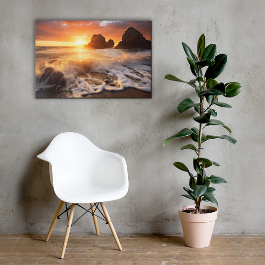 Serenity by the Shore: Sunset Seascape Canvas Print