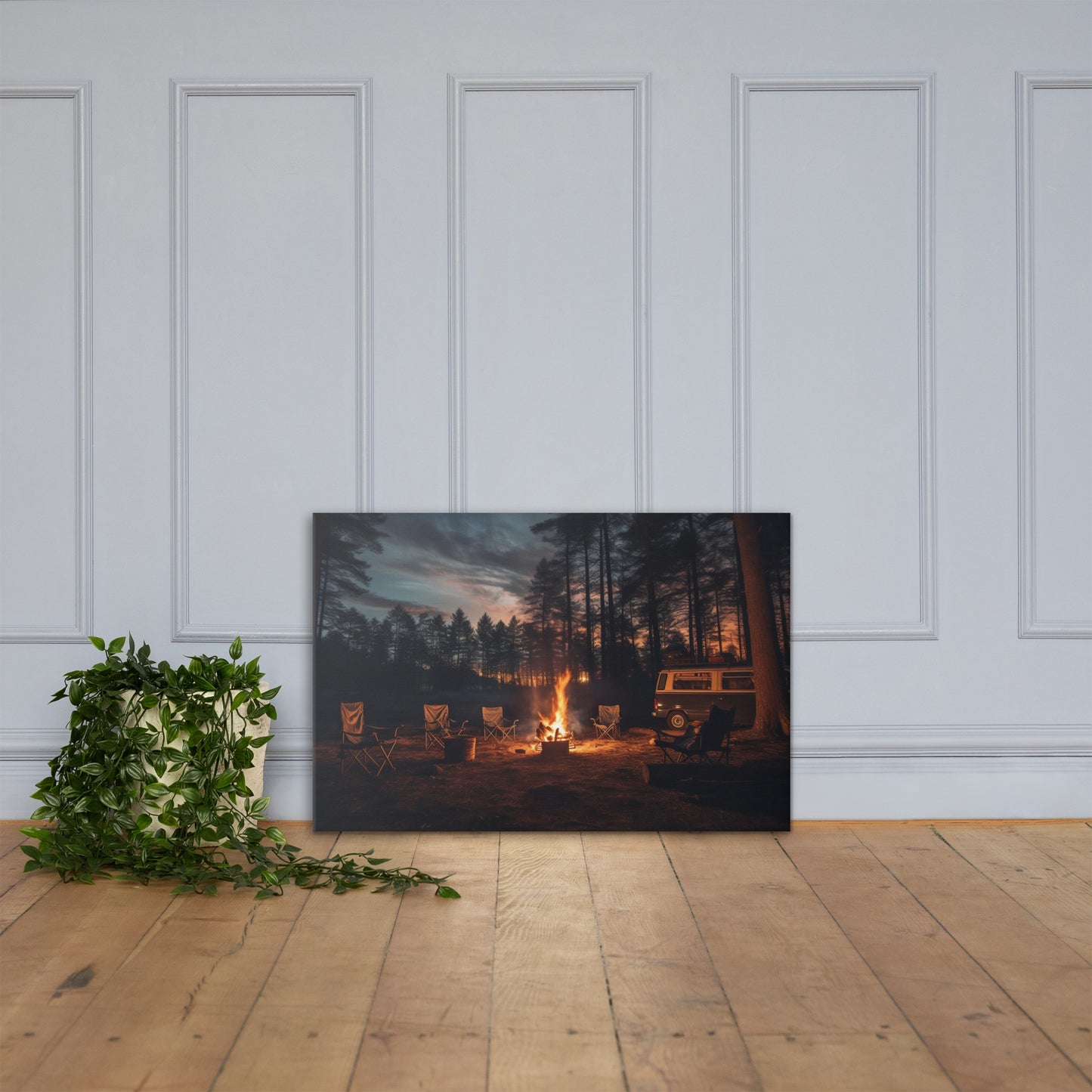 Embrace the Cozy Wilderness: Roadtrip Campfire Canvas Print