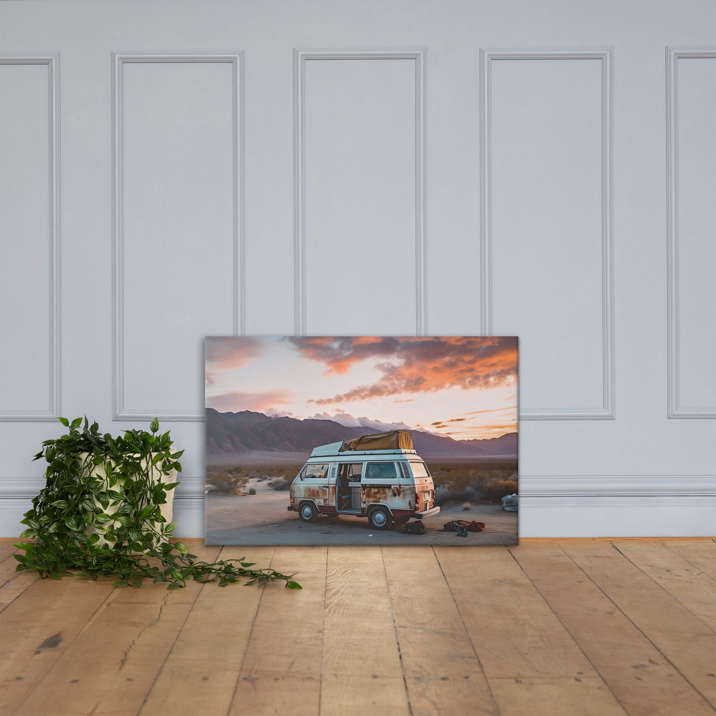 Roaming Serenity: Camper Landscape Canvas Print